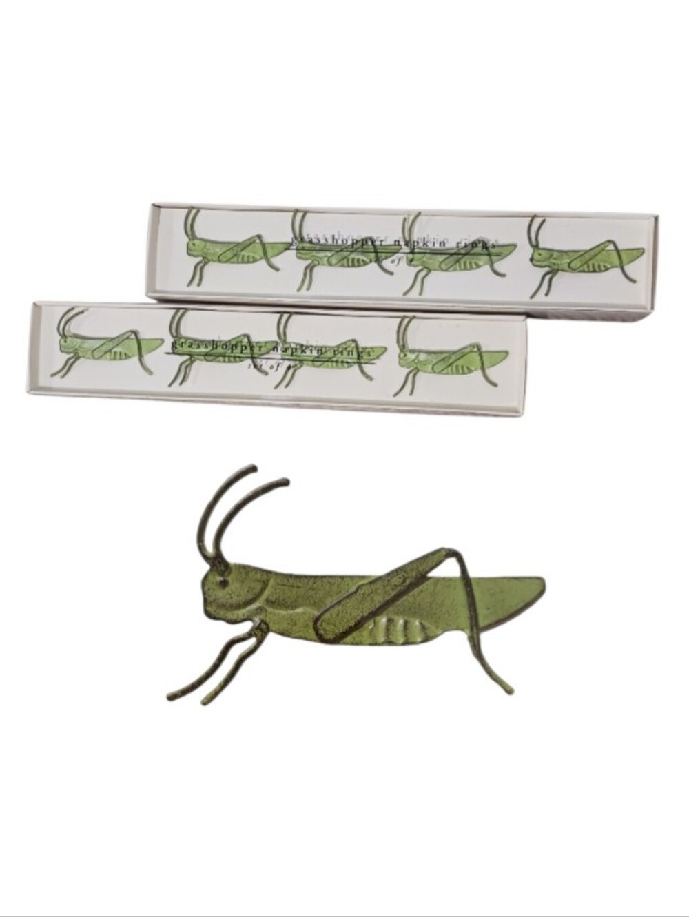 Pier 1 Imports Metal Grasshopper Napkin Rings 8-Pieces Boxed